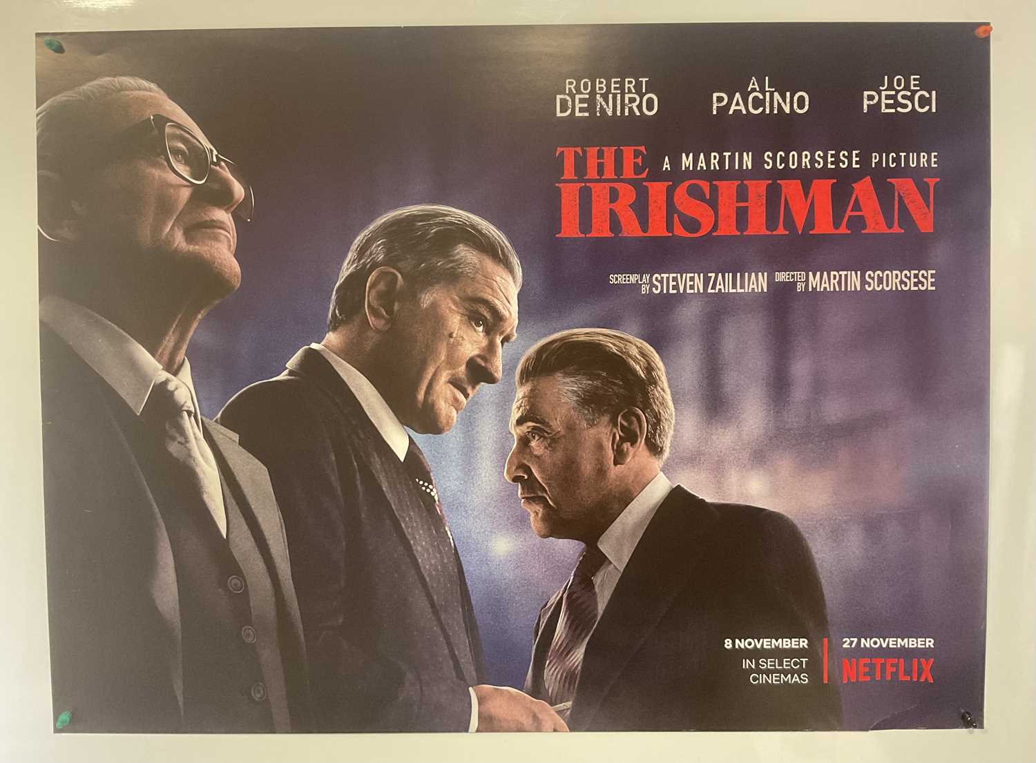 THE IRISHMAN (2019) UK Quad film poster, extremely scarce due to a very limited theatrical release
