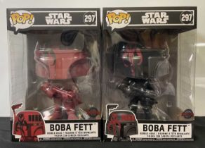 STAR WARS - A pair of oversize Funko Pops - Boba Fett #297 Special Edition variants, black boxes.