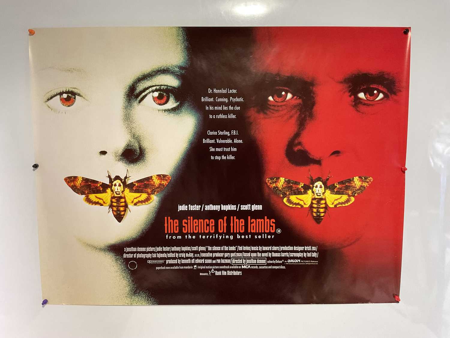 SILENCE OF THE LAMBS (1990) UK Quad film poster, classic horror movie starring Jodie Foster and