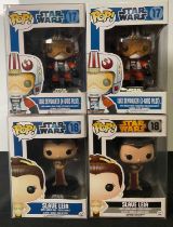 A group of Star Wars Funko Pops to include: Luke Skywalker (X-wing Pilot) #17 blue box x 2 Slave