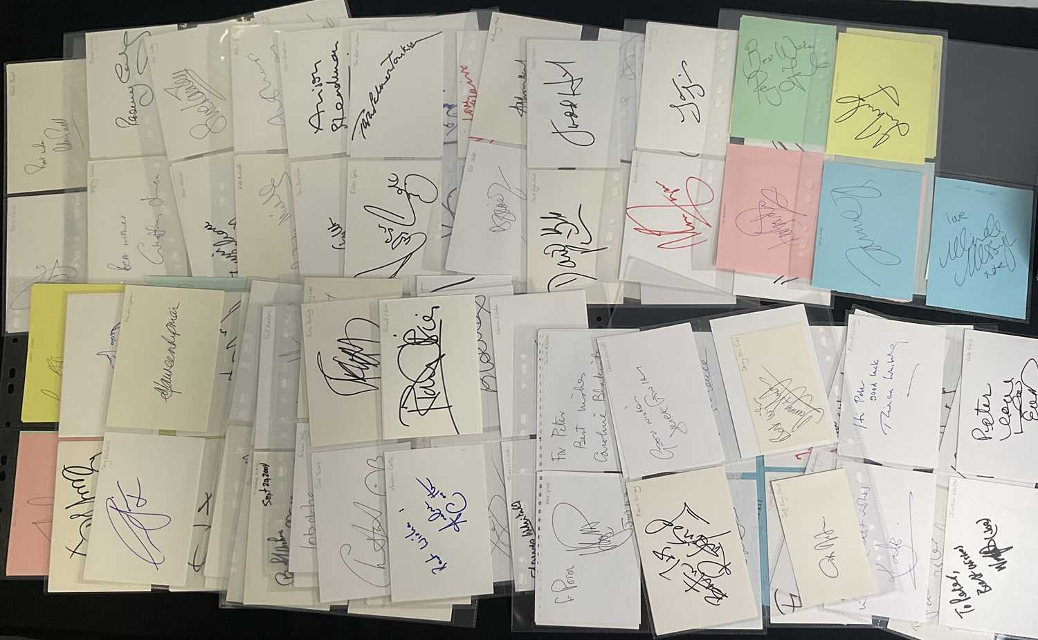 A large quantity of signed autograph cards by mostly British celebrities to include DAWN FRENCH,