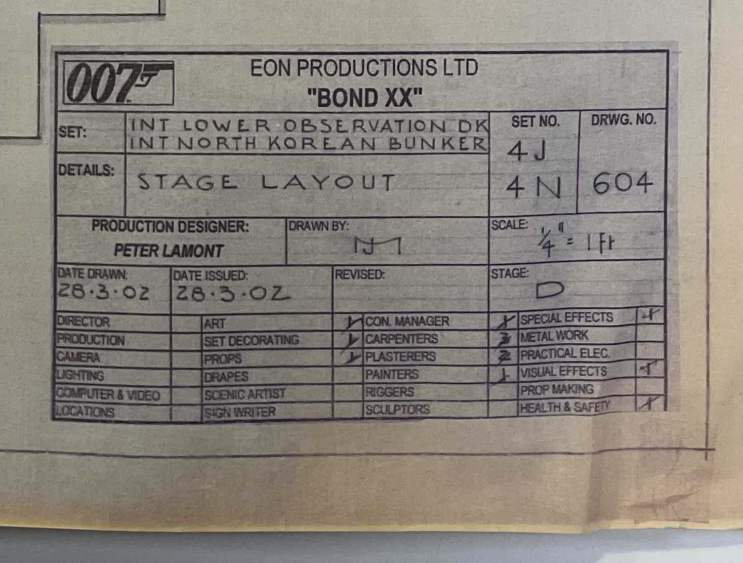 JAMES BOND - A group of production used architectural blueprint set designs for DIE ANOTHER DAY ( - Image 5 of 13