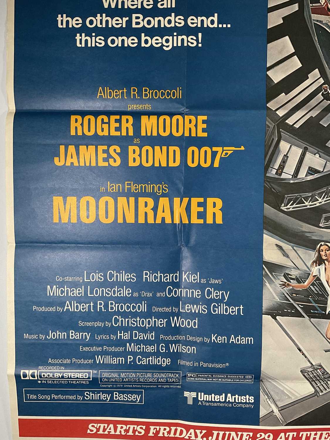 MOONRAKER (1979) US Subway Movie poster, Roger Moore as James Bond, Dan Goozee artwork, 49" x 59 1/ - Image 3 of 11