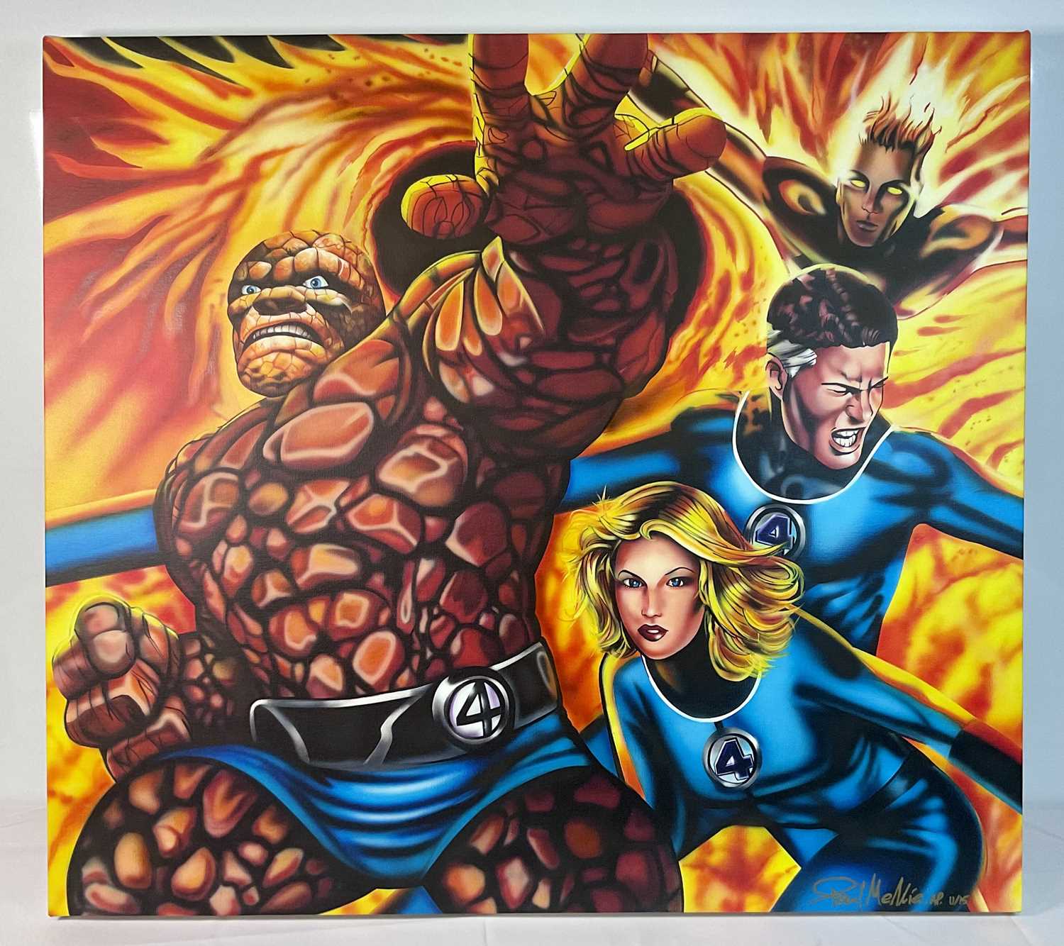 COMIC BOOK ART - An artist proof print of the Fantastic Four on canvas by Paul Mellia signed with