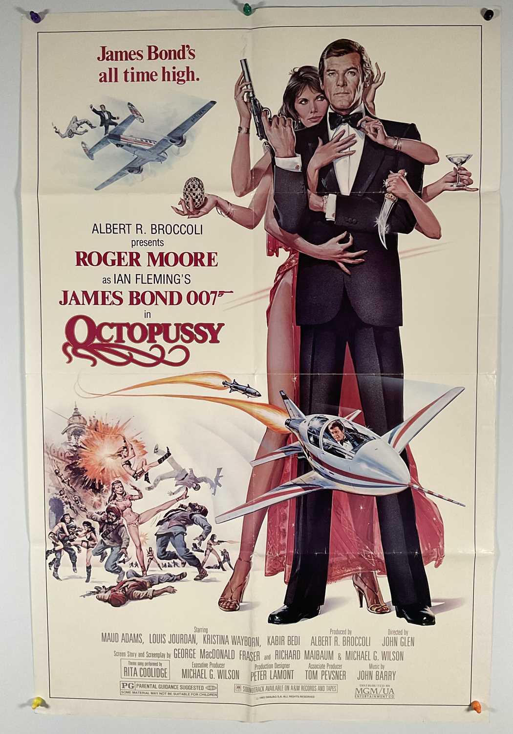 OCTOPUSSY (1983) US One sheet, Roger Moore as James Bond, Dan Goozee artwork, folded.