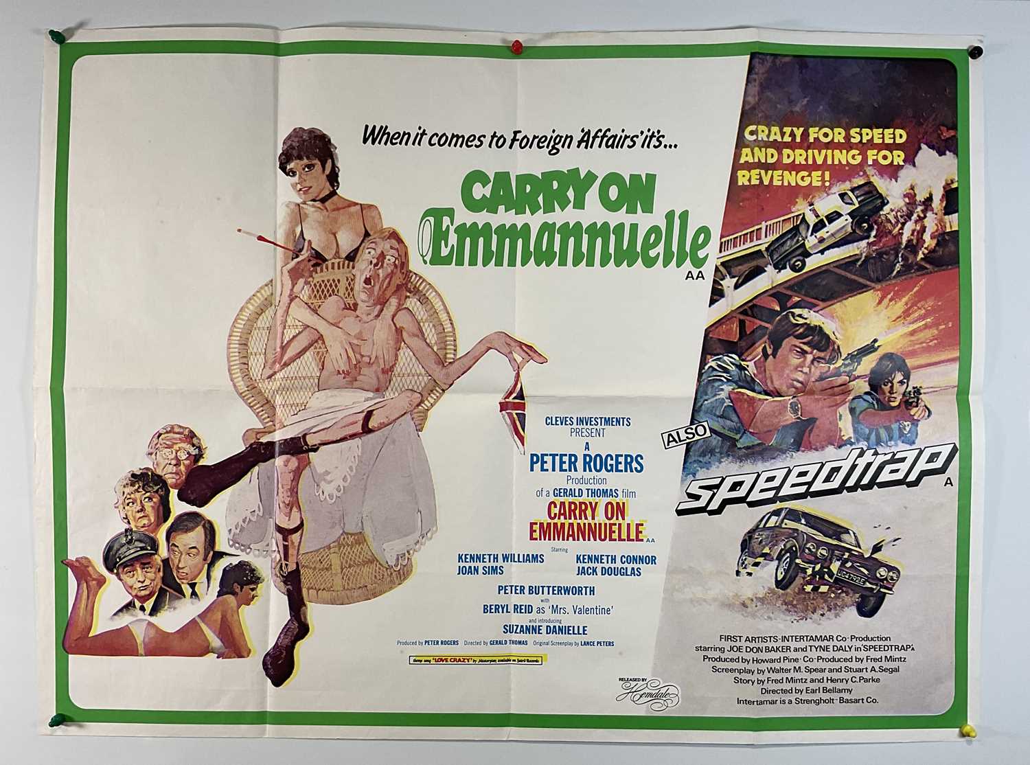 CARRY ON EMMANNUELLE / SPEED TRAP (1978) Double-Bill UK Quad film poster, folded