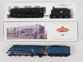 A BACHMANN OO gauge boxed class 9F steam locomotive in BR black together with an unboxed HORNBY