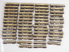 A very large quantity of unboxed mostly TRI-ANG TT gauge coaches, all in brown/cream livery - F/G