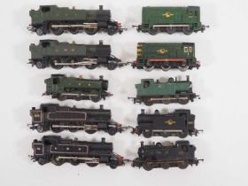 A group of unboxed TRI-ANG TT gauge small steam tank locos together with two diesel shunters - F/G