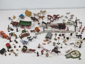 A large quantity of mostly farm related diecast animals, figures and accessories by BRITAINS and