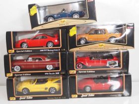 A mixed group of MAISTO 1:18 scale diecast cars - all as new - VG/E in VG boxes (7)