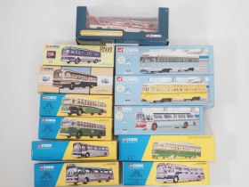 A group of CORGI CLASSICS 1:50 scale diecast American Outline buses and streetcars - VG/E in VG