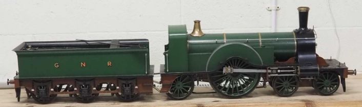 A 5 inch gauge live steam scratch built GNR Stirling Single 4-2-2 steam locomotive in GNR green