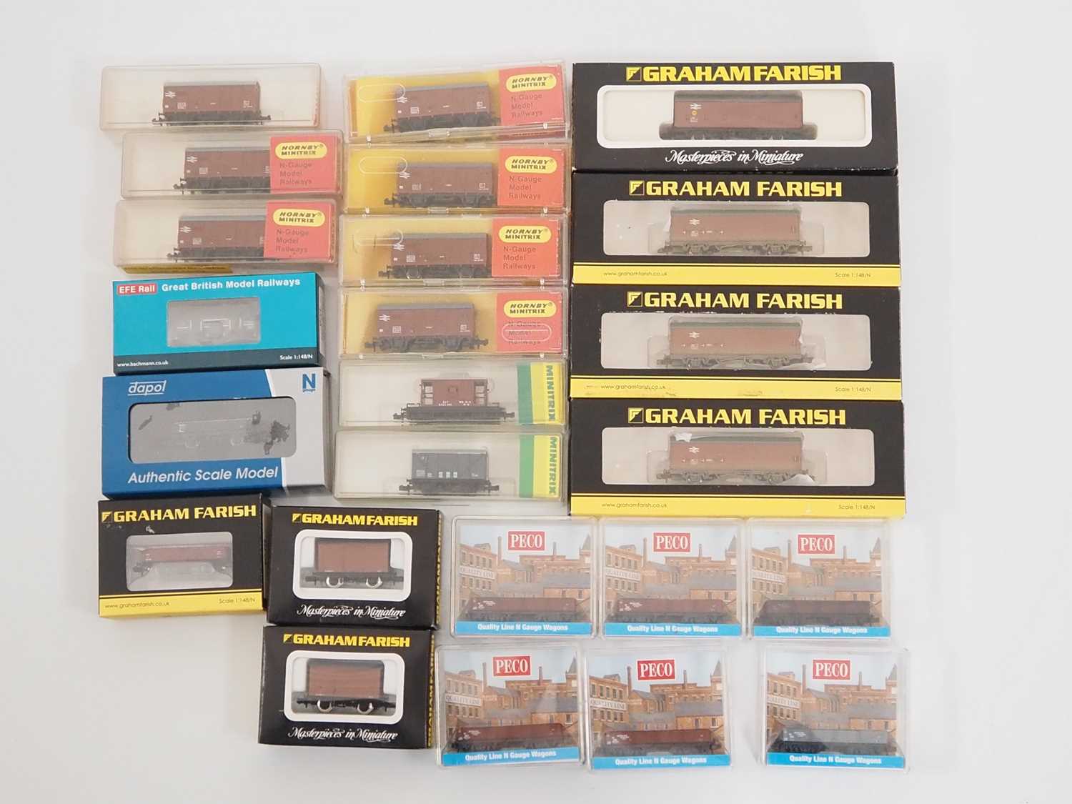 A mixed group of N gauge wagons by FARISH, PECO and others, mostly BR examples - VG in G/VG boxes (