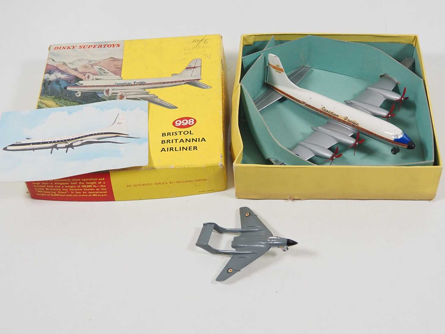 A pair of DINKY diecast aircraft comprising a 998 Bristol Britannia in Canadian Pacific livery in