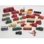 A group of DINKY diecast vans, buses etc all playworn examples - F/G (unboxed) (Q)