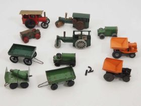 A group of vintage TRIANG MINIC clockwork road rollers and construction equipment - F/G (unboxed) (