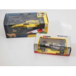 A pair of diecast 1:18 and 1:24 Formula 1 racing cars by HOTWHEELS and BBURAGO - VG in G/VG boxes (
