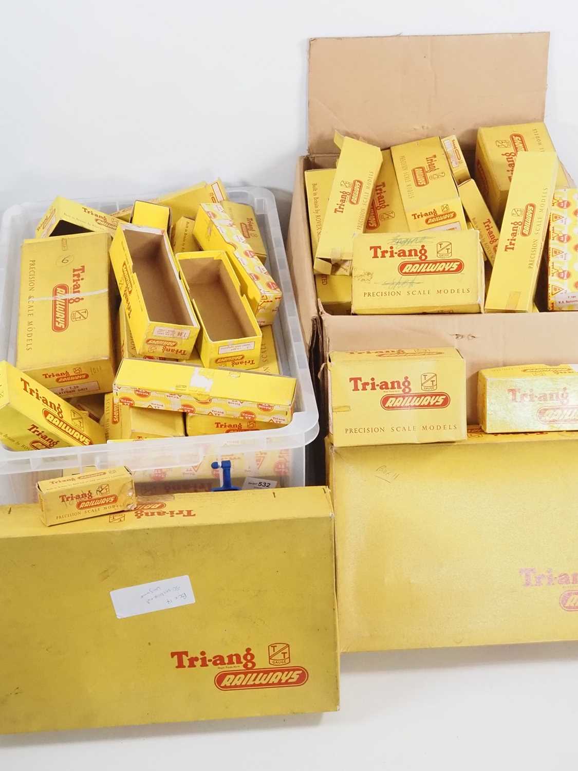 A large quantity (two crates) of TRIANG TT gauge empty product boxes - F/G (Q)