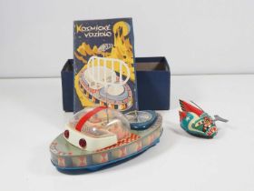 An ITES vintage Czechoslovakian tinplate battery operated cosmic exploration vehicle in original box