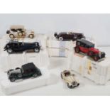 A group of 1:24 scale FRANKLIN MINT diecast cars to include a 1911 Rolls Royce and a Mercedes 770K -