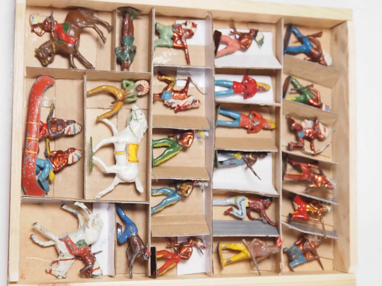 A group of diecast Cowboys and Indians by TIMPO and others together with a 1950s ELF TOYS wooden ' - Image 6 of 11