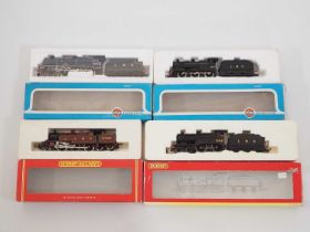 A group of OO gauge LMS steam locomotives by HORNBY and AIRFIX in black and maroon liveries - VG