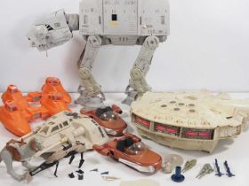A large group of vintage PALITOY/KENNER Star Wars toys to include a Millennium Falcon, AT-AT and
