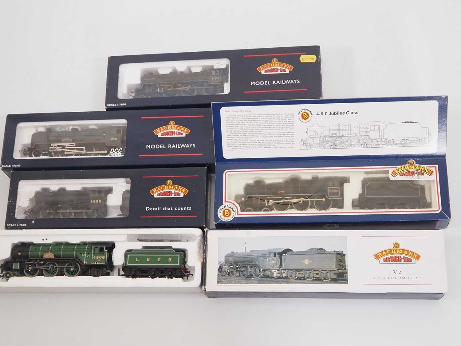 A group of OO gauge steam locomotives by BACHMANN, in BR and LNER liveries - G/VG (one noted as