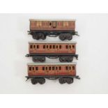 A group of BING O gauge short bogie coaches in LMS livery - G (unboxed) (3)