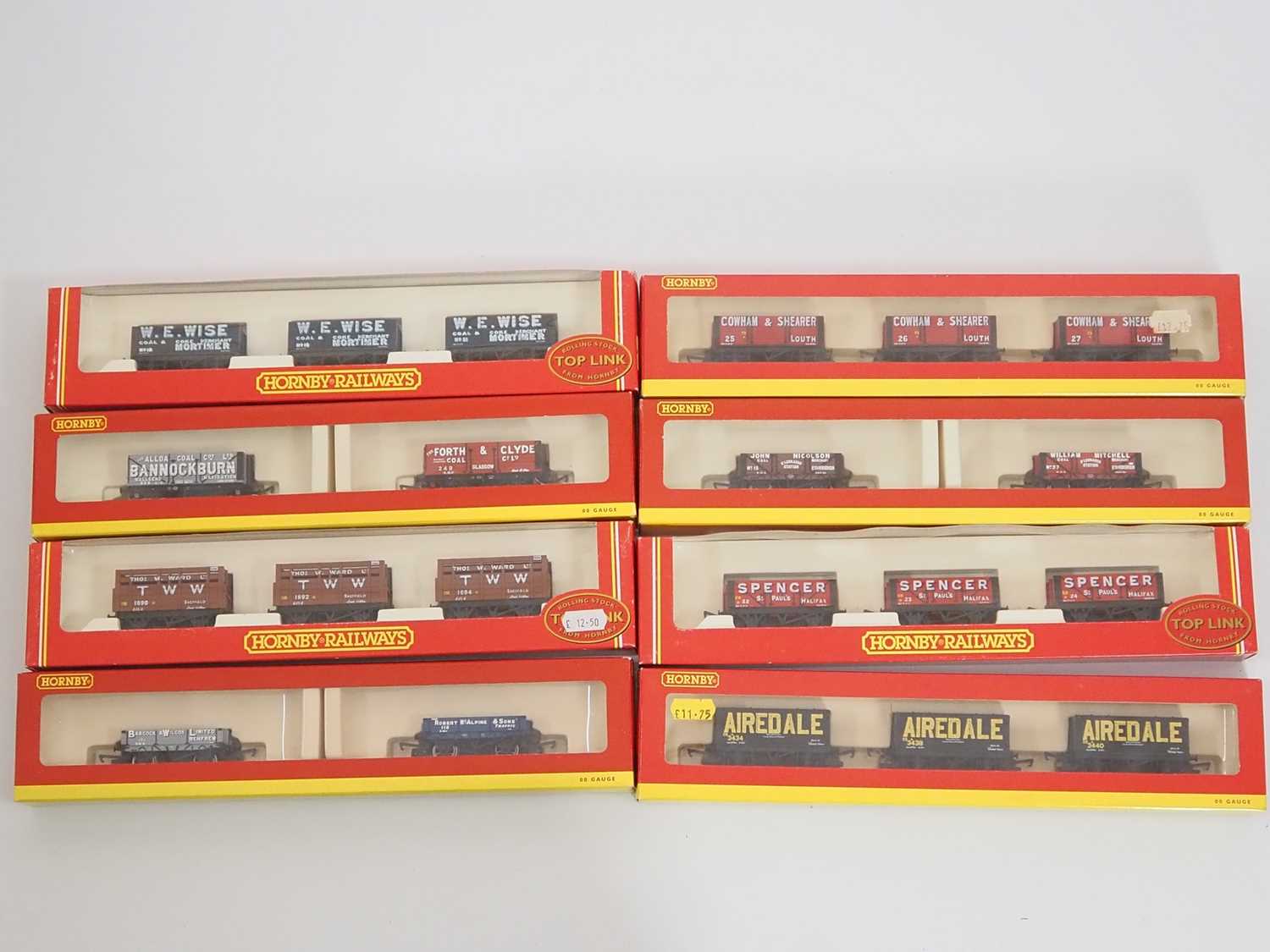 A group of HORNBY OO gauge double and triple wagon packs - VG in VG boxes (8)