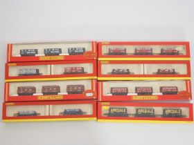 A group of HORNBY OO gauge double and triple wagon packs - VG in VG boxes (8)