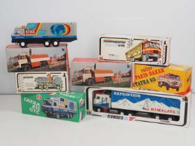 A group of Czechoslovakian tinplate vintage lorries by KADEN, mostly Tatra examples - VG in G