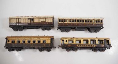 A group of O gauge coaches comprising a pair of MARKLIN LNWR bogie coaches together with a pair of