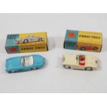 A pair of CORGI diecast cars comprising a 303 Mercedes Benz SL in blue (VG in G box) together with a