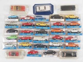 A group of white metal 1:87 scale cars - most with detailing etches by V&V MODEL who are a Czech