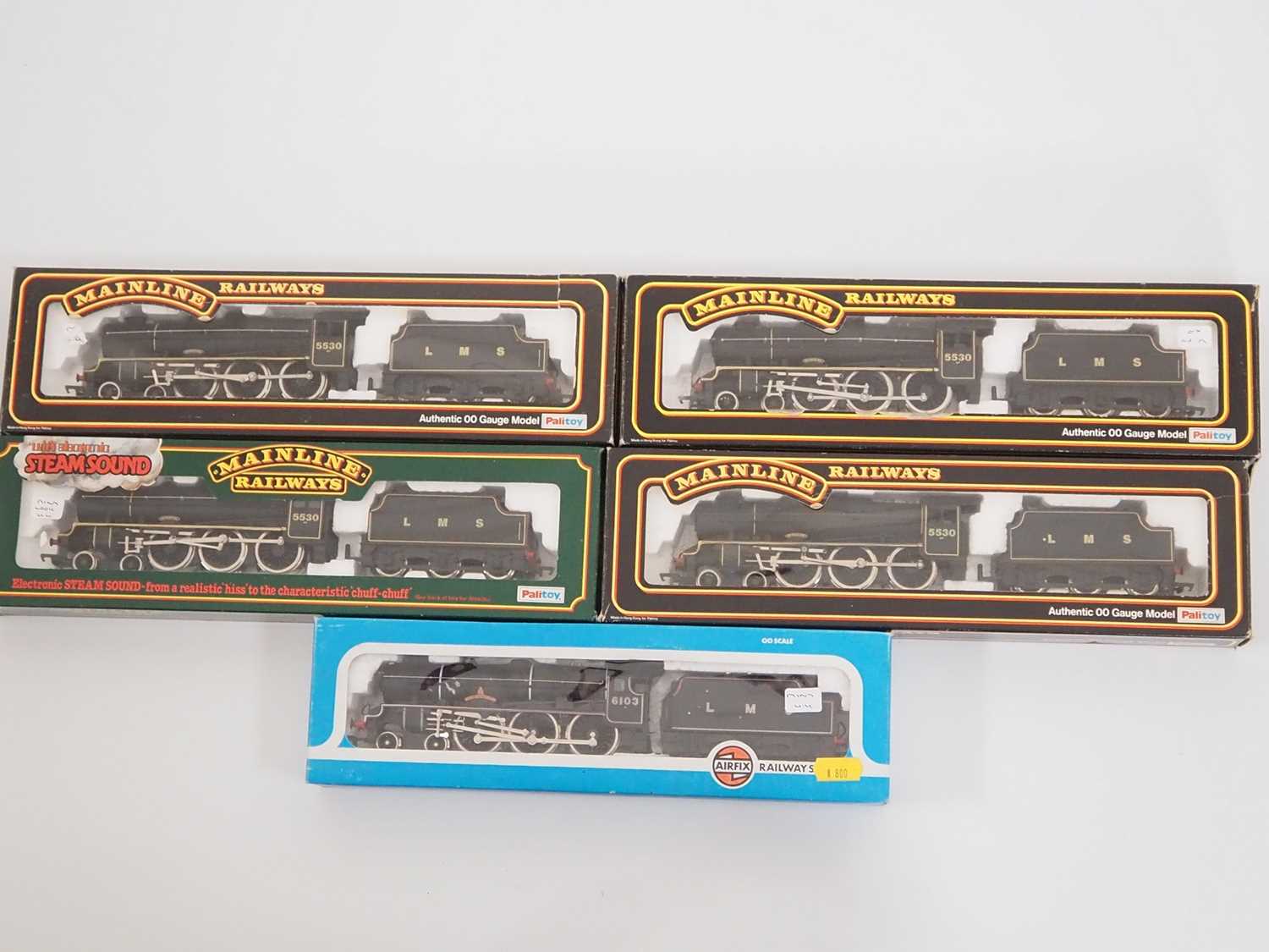 A group of OO gauge steam locomotives by MAINLINE and AIRFIX, all in LMS black livery - G/VG in G