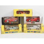 A group of 1:18 scale diecast racing cars by REVELL, BBURAGO and JOUEF - VG in G/VG boxes (5)