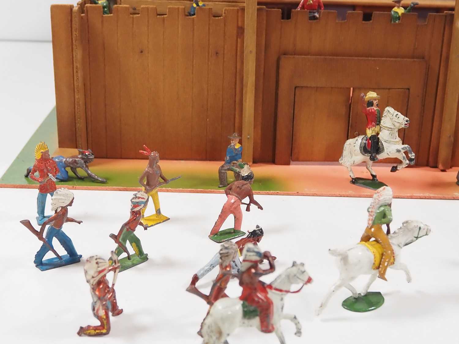 A group of diecast Cowboys and Indians by TIMPO and others together with a 1950s ELF TOYS wooden ' - Image 4 of 11