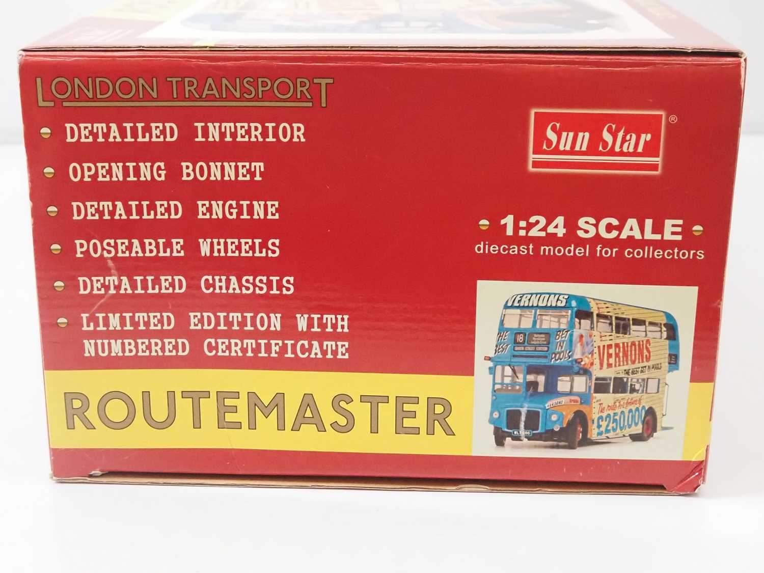 A SUNSTAR 1:24 scale diecast London Routemaster Bus RM686 in Vernons Pools advertising livery, - Image 5 of 5