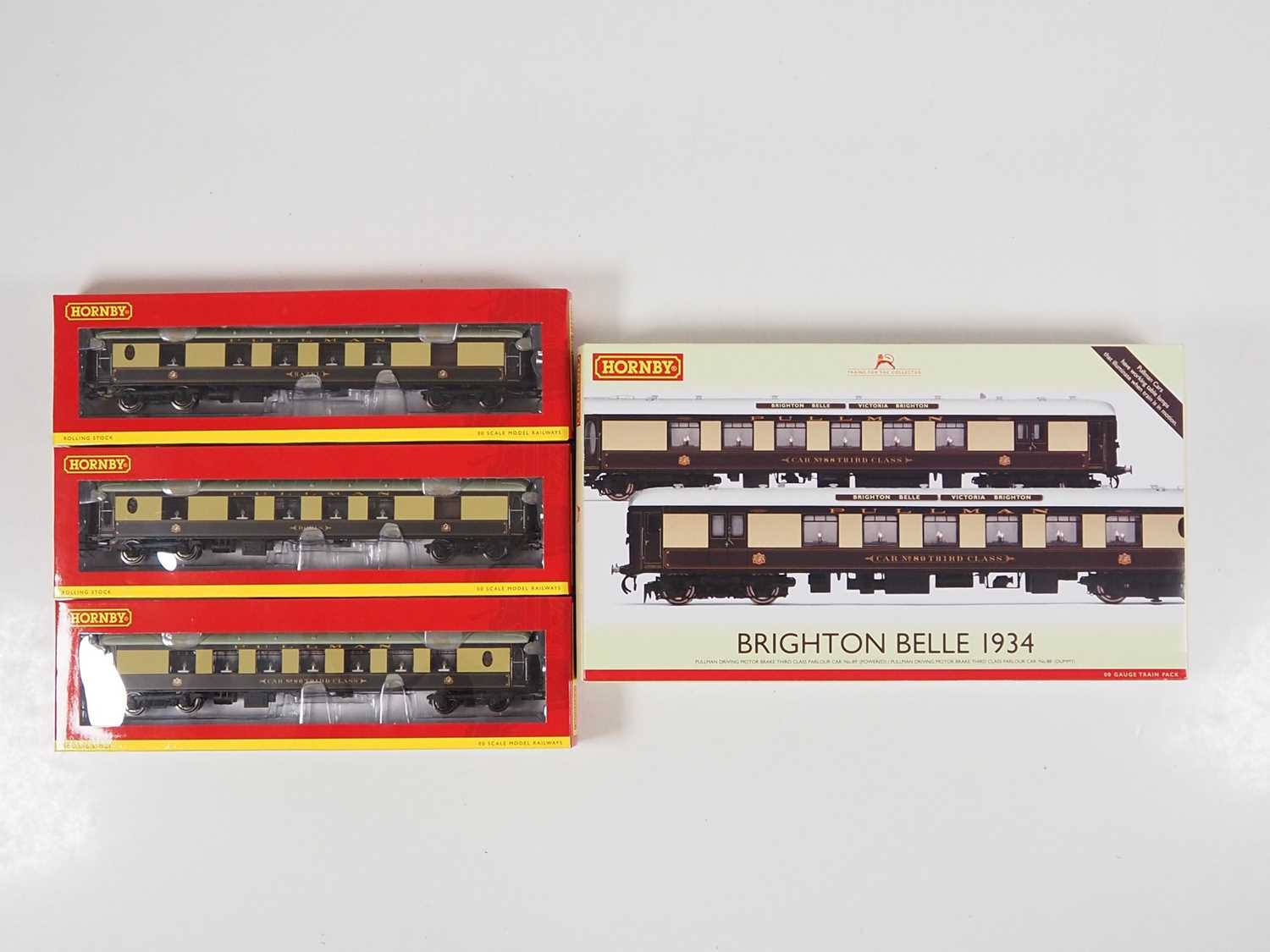 A HORNBY R2987 OO gauge Brighton Belle 1934 2-car EMU pack together with R4512/3/4 set of 3