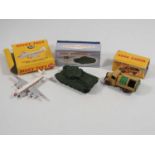 A small group of DINKY diecast vehicles comprising 252 Refuse Truck, 651 Centurion tank and a 708