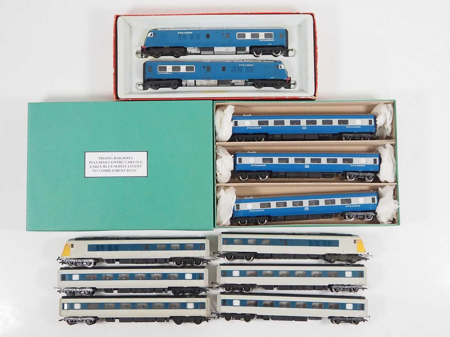 A group of TRI-ANG OO gauge unboxed Blue Pullman vehicles comprising sets in original blue/white (