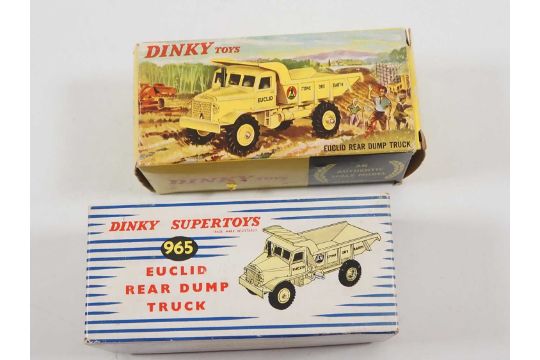 A pair of DINKY 965 diecast Euclid Rear Dump Trucks, one in blue/white striped box and one in - Image 10 of 12