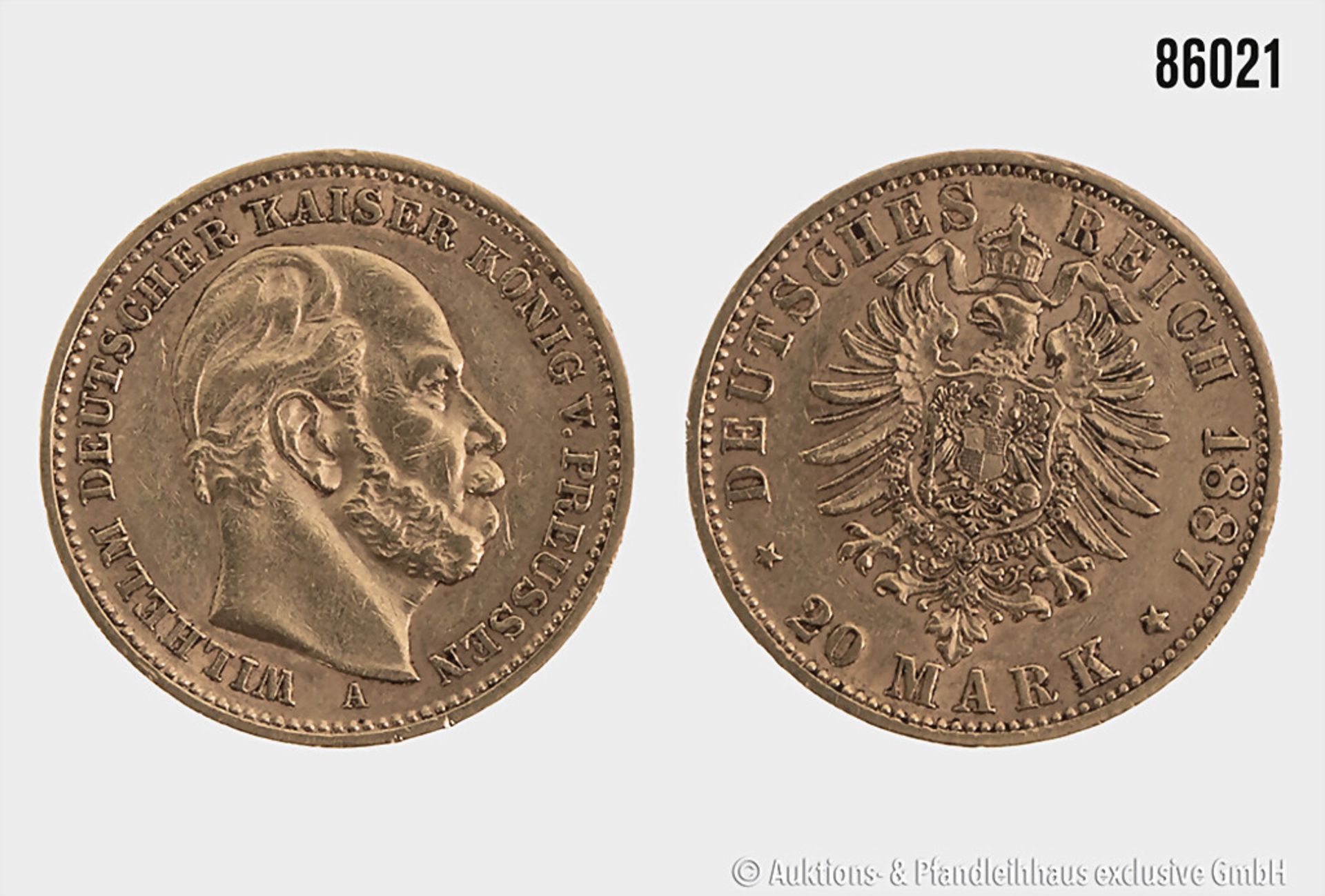 Preussen 20 Mark Gold 1887 A, 7,96 g, Zustand ...