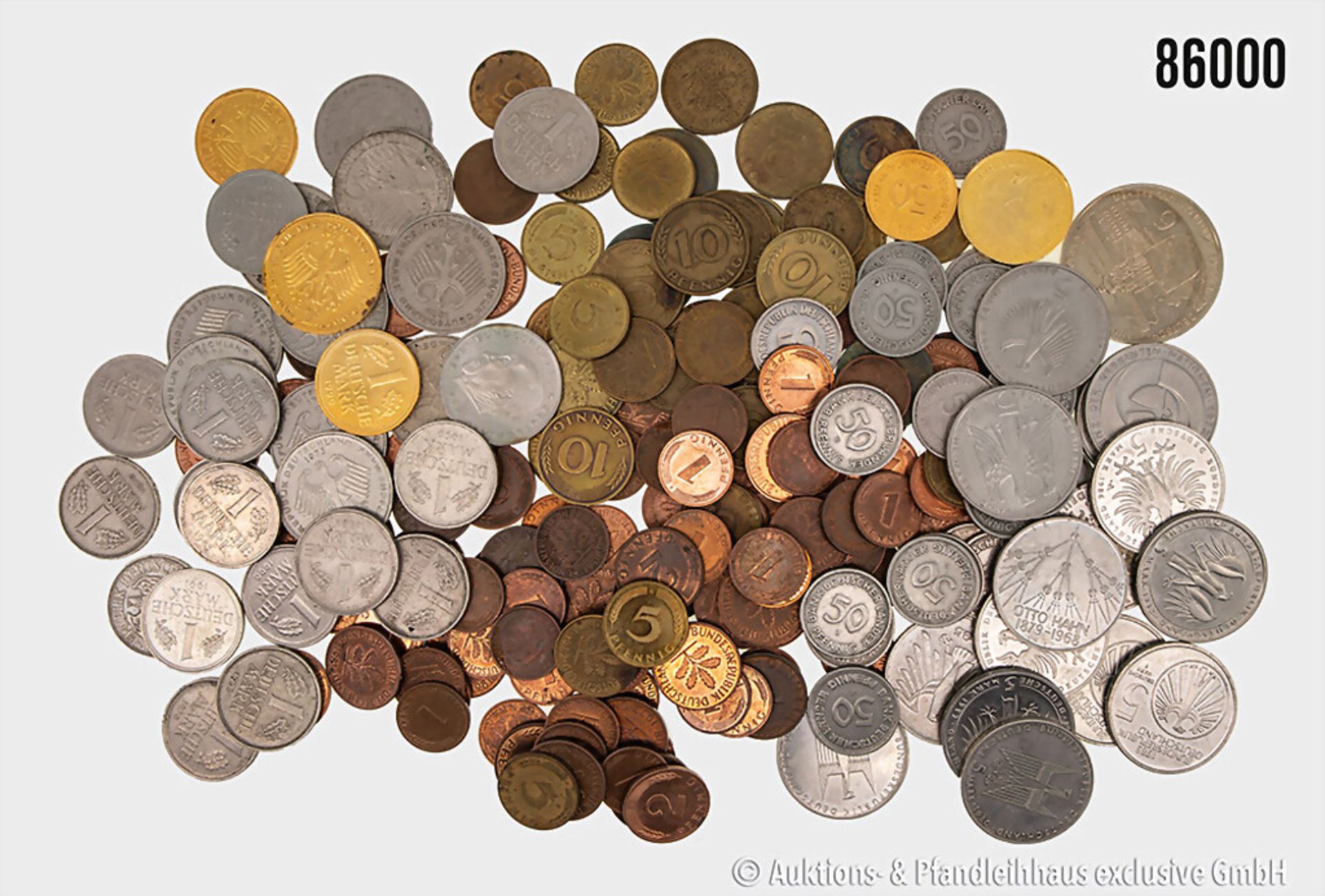 Konv. BRD DM Münzen, von 1 Pf. bis 5 Mark, die 5 Mark Stücke meistens Gedenkmünzen, ca. ...