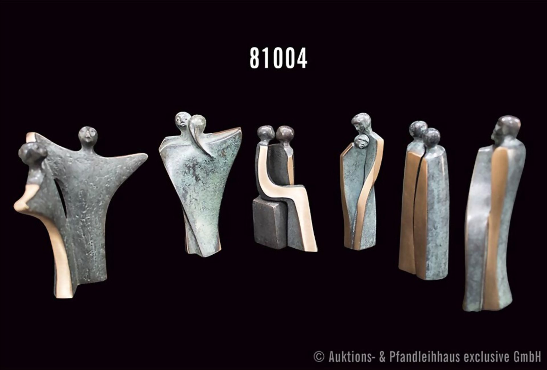 Kött-Gärtner, Louise, 6 moderne Bronzefiguren 'Familie', u.a. Zuneigung, Einheit, ...