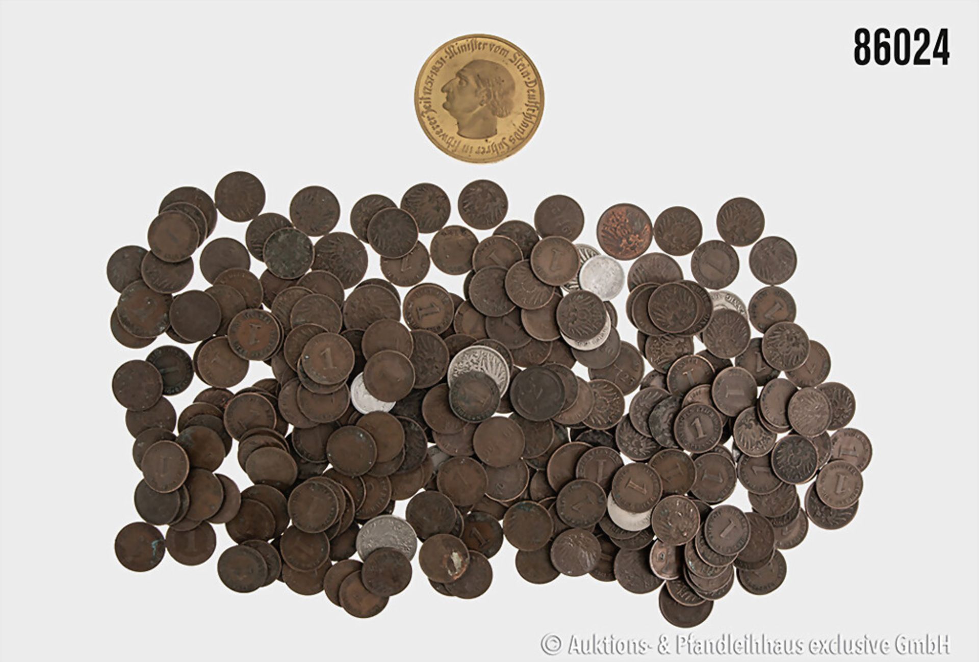 Konv. Kleinmünzen überwiegend 1 und 2 Pfennig Stücke, Kaiserreich/Weimarer Republik, ...