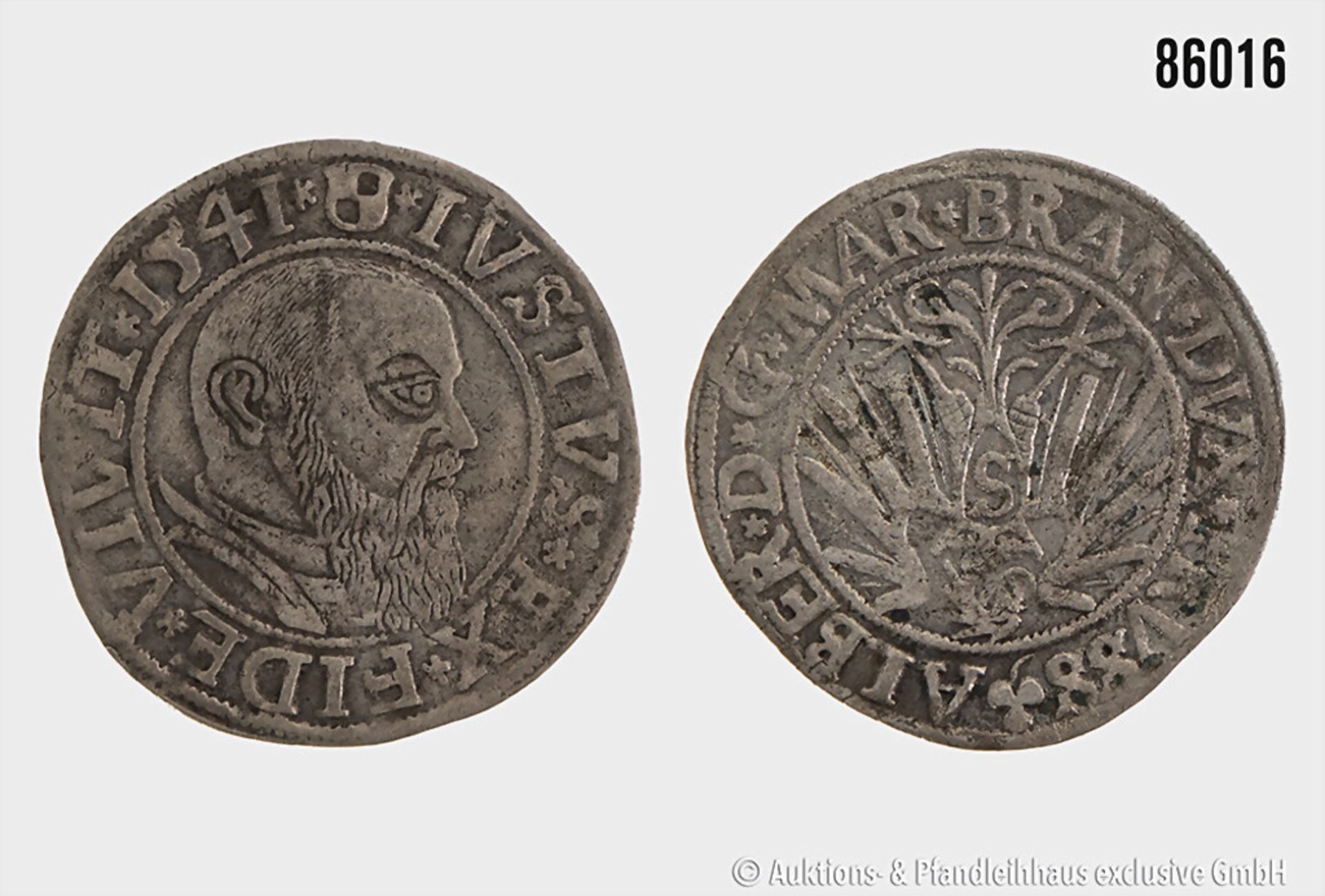 1 Groschen Königsberg Albrecht v. Brandenburg Preussen v. 1541, Silber 1,94 g, Zustand ...