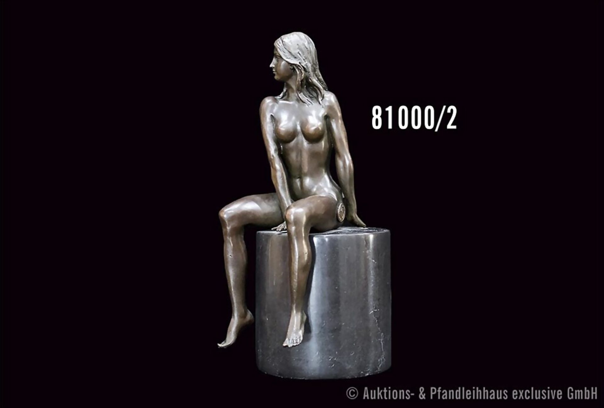 Bronze-Figur "Sitzender weiblicher Akt", Nachguss 20. Jh., rückseitig signiert ... - Image 2 of 2